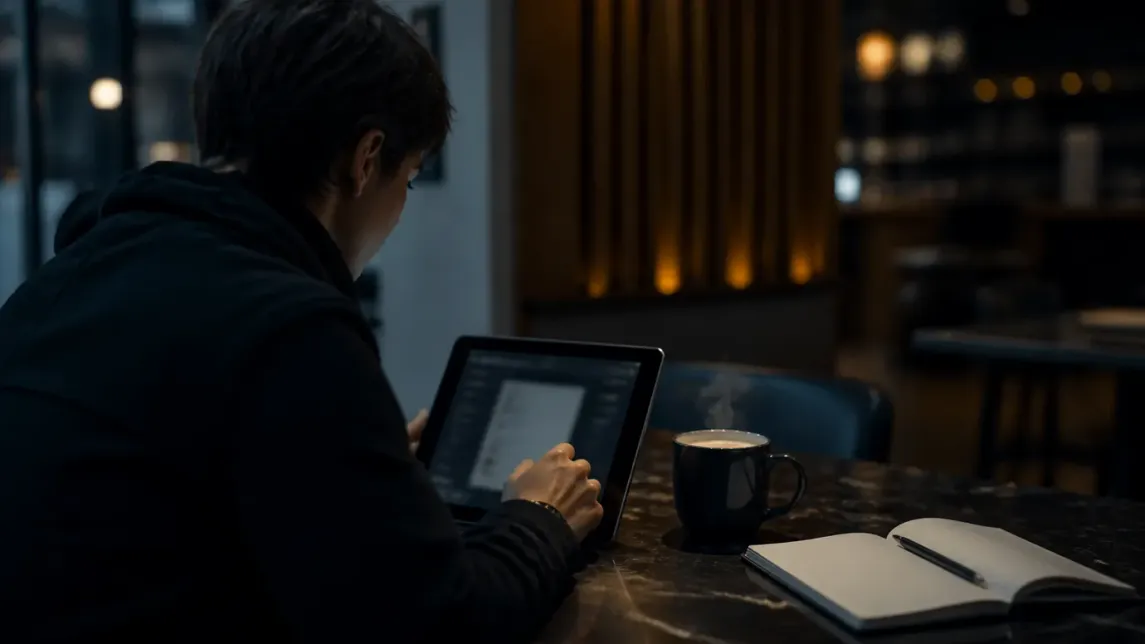 A user engages with Tor Browser links for Telegram at a cafe.