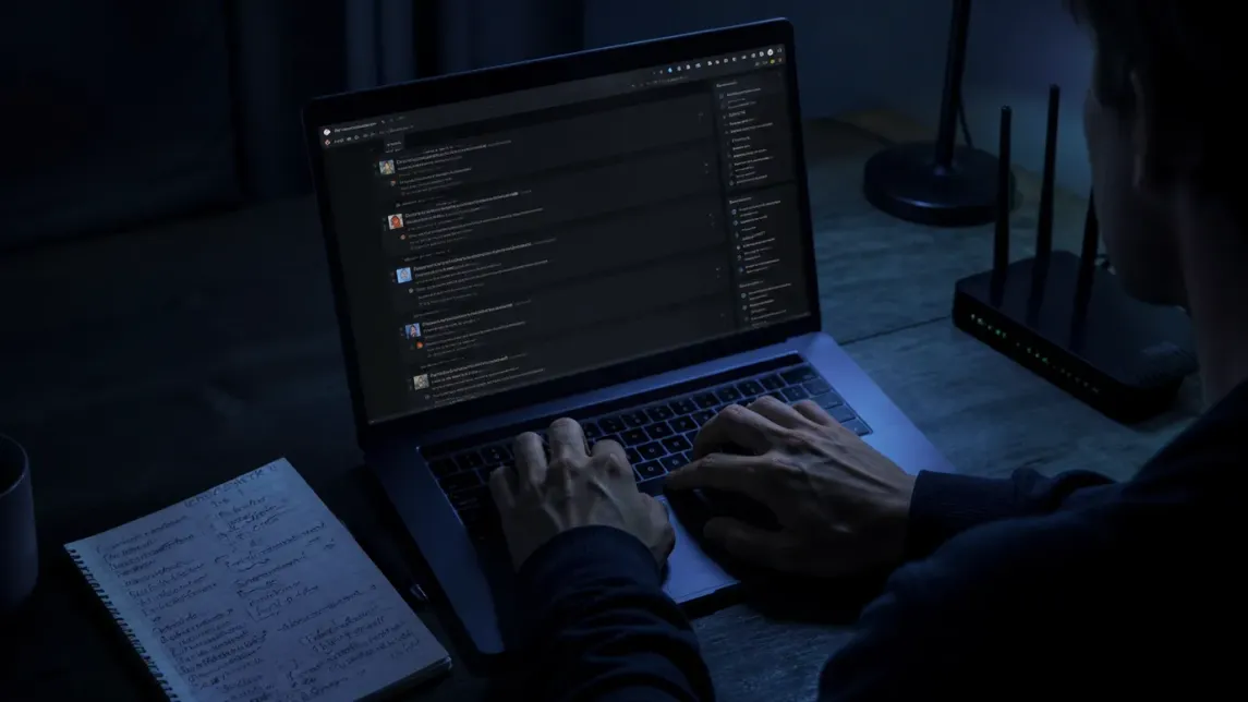 A user engaged in private browsing on Reddit using Tor Browser in a dimly lit room.
