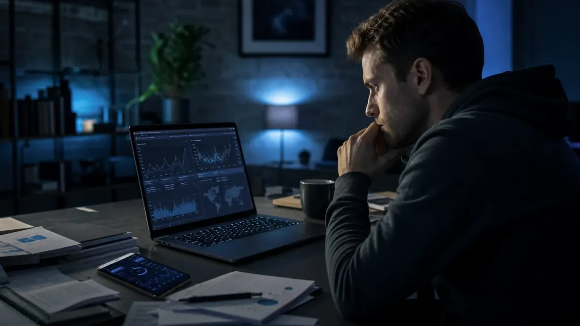 A user assessing Tor Browser performance in a modern home office setting.