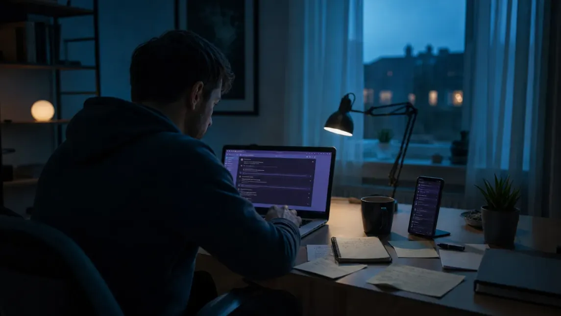A person troubleshooting connectivity issues on Tor Browser in a home office.