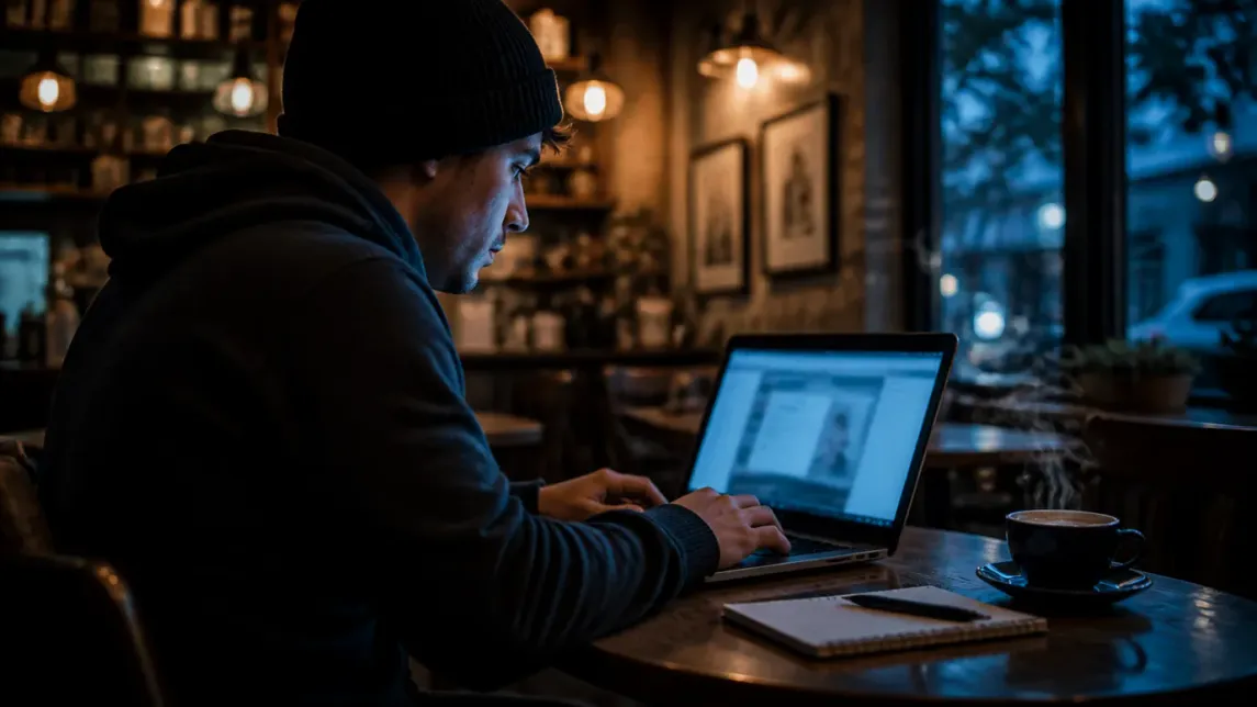 A user securely accesses Facebook via Tor Browser in a cafe setting.