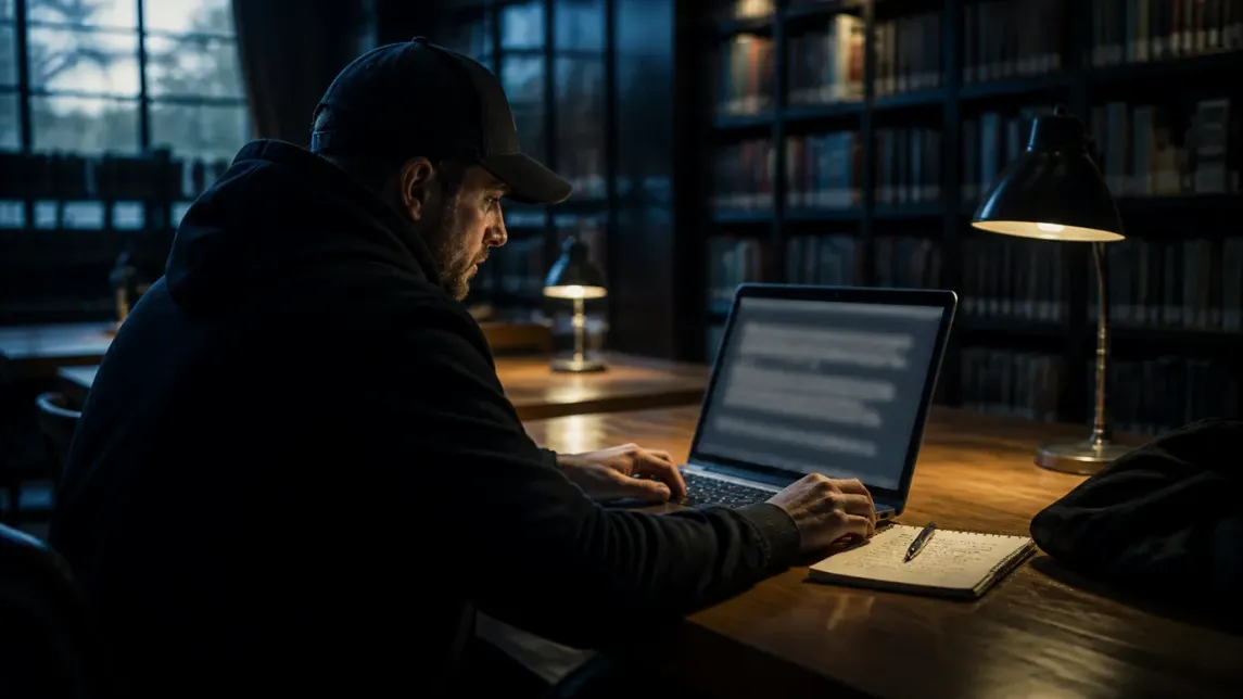 A user is engaged in exploring hidden services of the Tor network in a library.